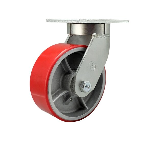 8'' Heavy Duty Red Poly on Cast Iron Wheel Swivel Caster with Swivel Lock